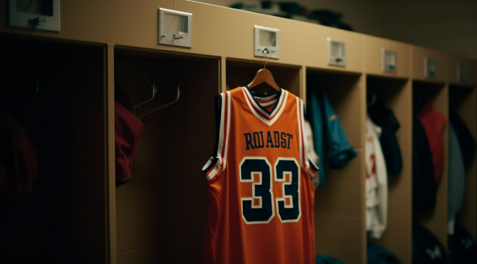 modern sports uniforms in rows